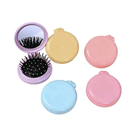 Foldable Travel Mirror (1) Foldable Travel Massage Hair Brush with Mirror