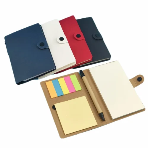 Button Closure Notepad with Pen and Sticky Notes