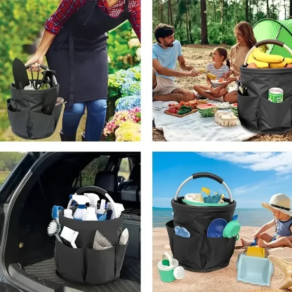 2 Foldable Garden Tool Caddy with Pockets for Outdoor Storage